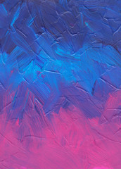 Blue and pink gradient background painting. Abstract modern art. Brush strokes textured backdrop.
