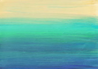 Colorful abstract painting. Blue, yellow, turquoise background texture. Light ombre backdrop. Multicolored soft stripes on paper.