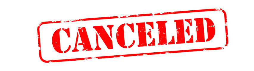 Red banner stamp " CANCELED " isolated on white background, with space for text