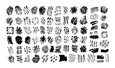 Hand drawn doodle set of brush art splash. Black hand drawn template design elements.