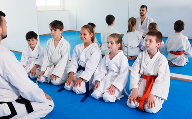 Obraz na płótnie Canvas Young children in karate class