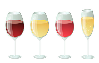 Set of wines - red, white, pink and champagne. Vector design illustration, isolated on a white background