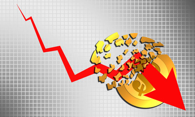 Finance decline graph with shatter coin