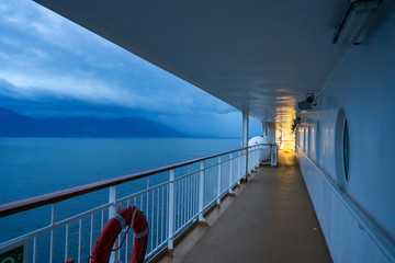 Balcony of ship in ocean