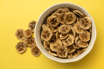 selective focus, circles of dried bananas