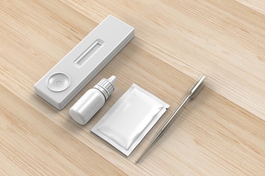 Blank rapid home self test kit for branding, 3d render illustration.