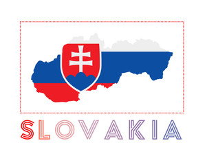 Slovakia Logo. Map of Slovakia with country name and flag. Cool vector illustration.
