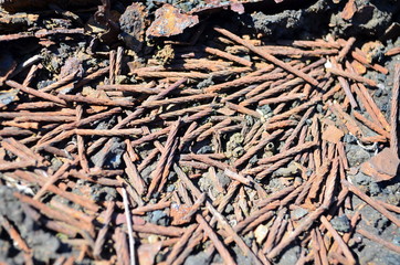 pieces of old steel cable