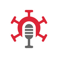 Podcast logo with virus symbol, studio mic and MERS corona virus disease, novel coronavirus illustration