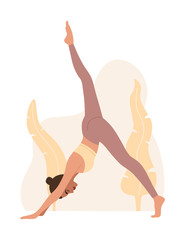 Young girl doing asana in nature. healthy, lifestyle, meditation. Vector illustration in flat style.