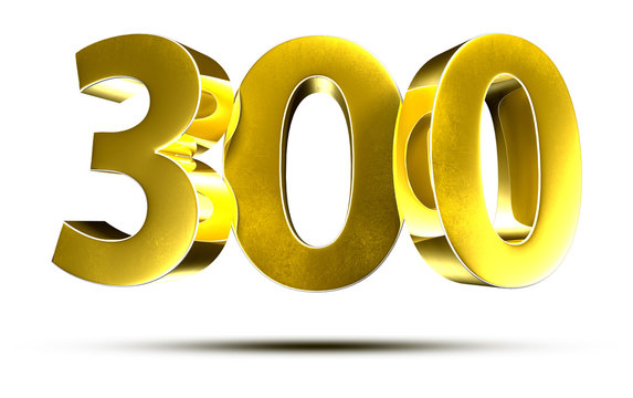 3D illustration Numbers 300 Gold isolated on a white background.(with Clipping Path)