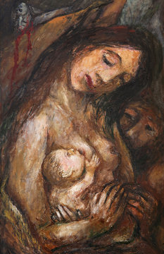 Eve, detail of the altar of women by Sieger Koder in St. Stephen's church in Wasseralfingen, Germany
