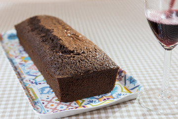 Red wine chocolate cake, glasses of red wine