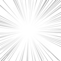 Motion radial zoom speed line on white background for comic books. Manga speed frame, action, explosion background.