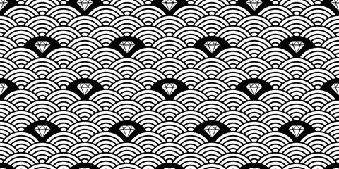 diamond seamless pattern gem jewelry vector Japanese wave scarf isolated cartoon repeat background tile wallpaper illustration doodle design