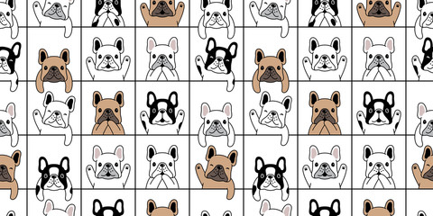 dog seamless pattern french bulldog vector checked line pet puppy animal scarf isolated repeat wallpaper tile background cartoon doodle illustration design