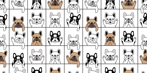 Wall murals Dogs dog seamless pattern french bulldog vector checked line pet puppy animal scarf isolated repeat wallpaper tile background cartoon doodle illustration design