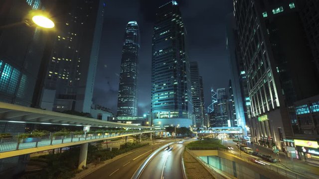 hyper lapse, traffic in Hong Kong at sunset time, ultra wide lens