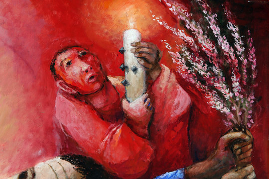 Supper at Emmaus, detail of high altar by Sieger Koder in Church of Our Lady of Sorrows in Rosenberg, Germany