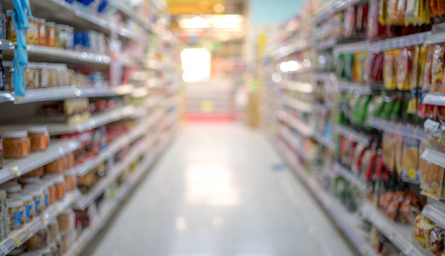 Full Food At Shelves In A Supermarket Prepare Due To People Panicking And Hoarding Groceries In Fear Of The CoronaVirus Outbreak.