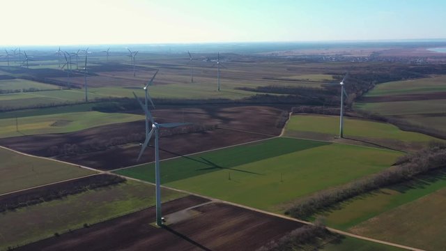 aerial footage of wind turbines on austria hungarian border on A4 autobahn a part of E60 road