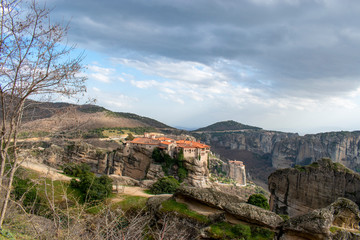 Fototapeta na wymiar Meteora in Greece. Monasteries on the top of the rock towers.
