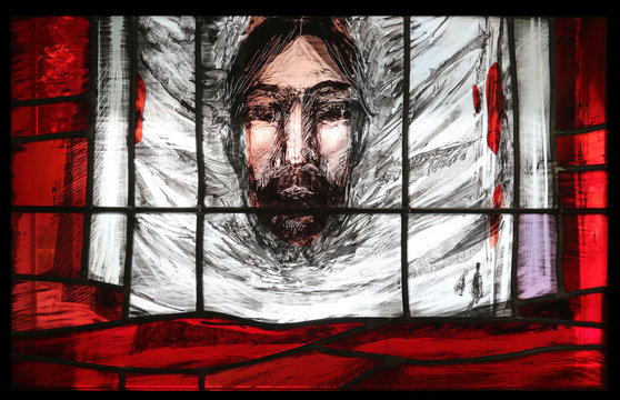 Dying and death, stained glass window by Sieger Koder in Chapel in the Jesuit cemetery in Pullach, Germany
