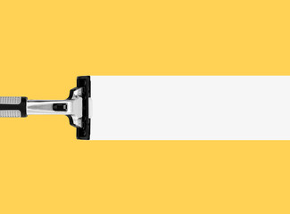 Male Razors On The Background Yellow Colors Minimal Style Top View Flat Lay Open Space for Text