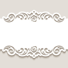 Cutout paper frame with swirly lace borders. Belly band decoration. Vintage template for laser cutting. Elegant ornament for wedding invitation card design