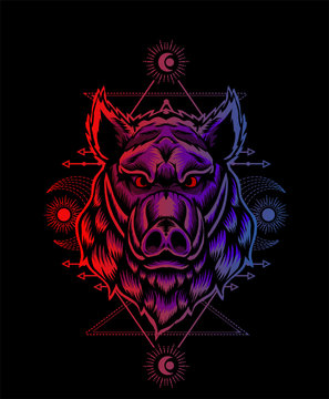 Illustration vector wild boar's head-design.