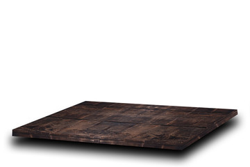 Wood table top isolated on white background for display or montage product, design concept.