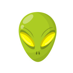 Fototapeta premium Alien. Extraterrestrial monster with green head and Big eyes. Martian and UFO. Space creature and visitor. Science fiction icon. Cartoon flat illustration