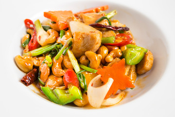 stir fried chicken vegetable and cashew nuts