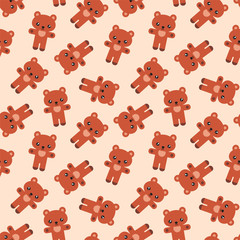 Fototapeta premium Cute animal pattern. Illustration of little bears on light brown background. Illustration in flat style. Vector 8 EPS