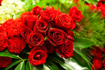 Bouquet of fresh roses, flower bright background.