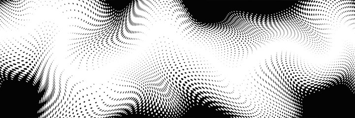 Vector halftone dots background, fading dot effect. Abstract vector background, dark curved lines. 