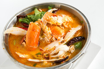 spicy tom yum soup with big prawns mushroom coconut dry chili