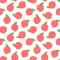 Fruit pattern. Seamless pattern of pink apples in flat style on a white background. Vector 8 EPS.