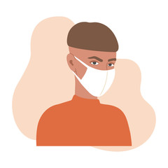 Coronavirus, covid-19. Young girl in white face mask. Virus on background. Vector illustration. 