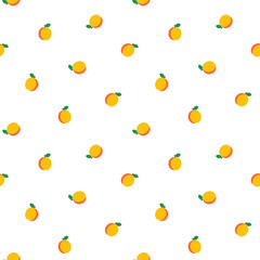Fruit pattern. Seamless pattern of little apricots in flat style on a white  background. Vector 8 EPS.