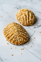 Homemade Healthy Organic Turkish Pastry Pogaca with Sesame Seeds / Salty or Salted Cookies.
