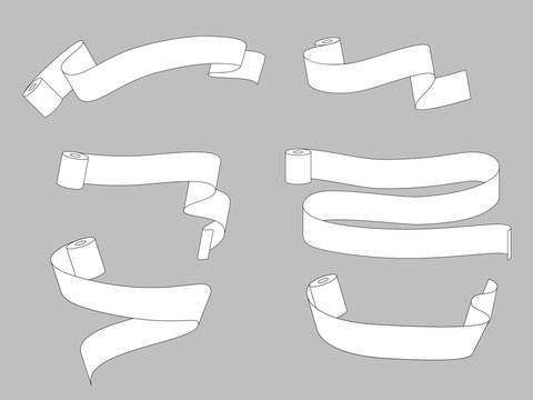 Collection Of Unwound Rolls Of Toilet Paper With Place For Text. Vector Illustration