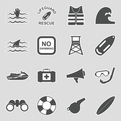 Beach Lifeguard Icons. Sticker Design. Vector Illustration.