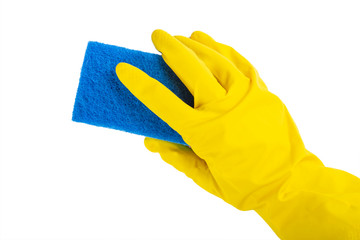 Cleaning conept hand cleaning glass window pane with detergent and wipe or rag.