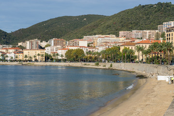 Fototapeta na wymiar Ajaccio, Corsica / France.03/10/2015.Panoramic view of Ajaccio beach