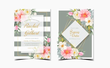 set of Elegant floral wedding invitation with save the date card