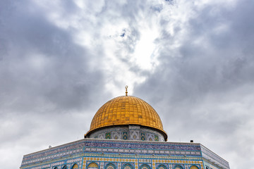 Fototapeta premium The upper part of the Dome of the Rock mosque on the Temple Mount in the Old Town of Jerusalem in Israel
