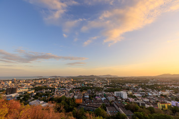 Phuket city aerial scenic view from Khao Rang Hill Park, during sunset twilight