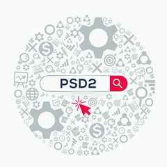 PSD2 mean (payment services directive) Word written in search bar ,Vector illustration.