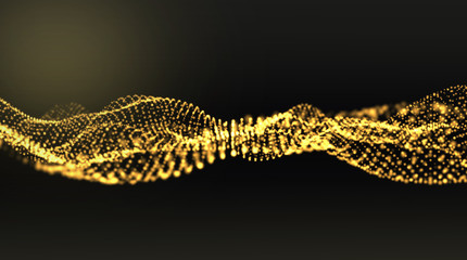 abstract golden shape and light particles in organic motion and engineering motion background.